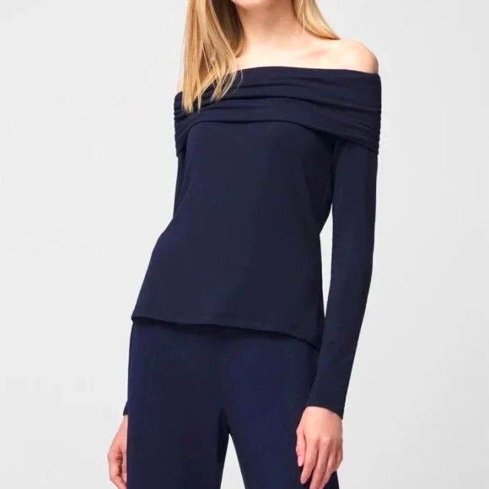 NWT White House Black Market Passporter Off-The-Shoulder Top Navy Blue Women XS